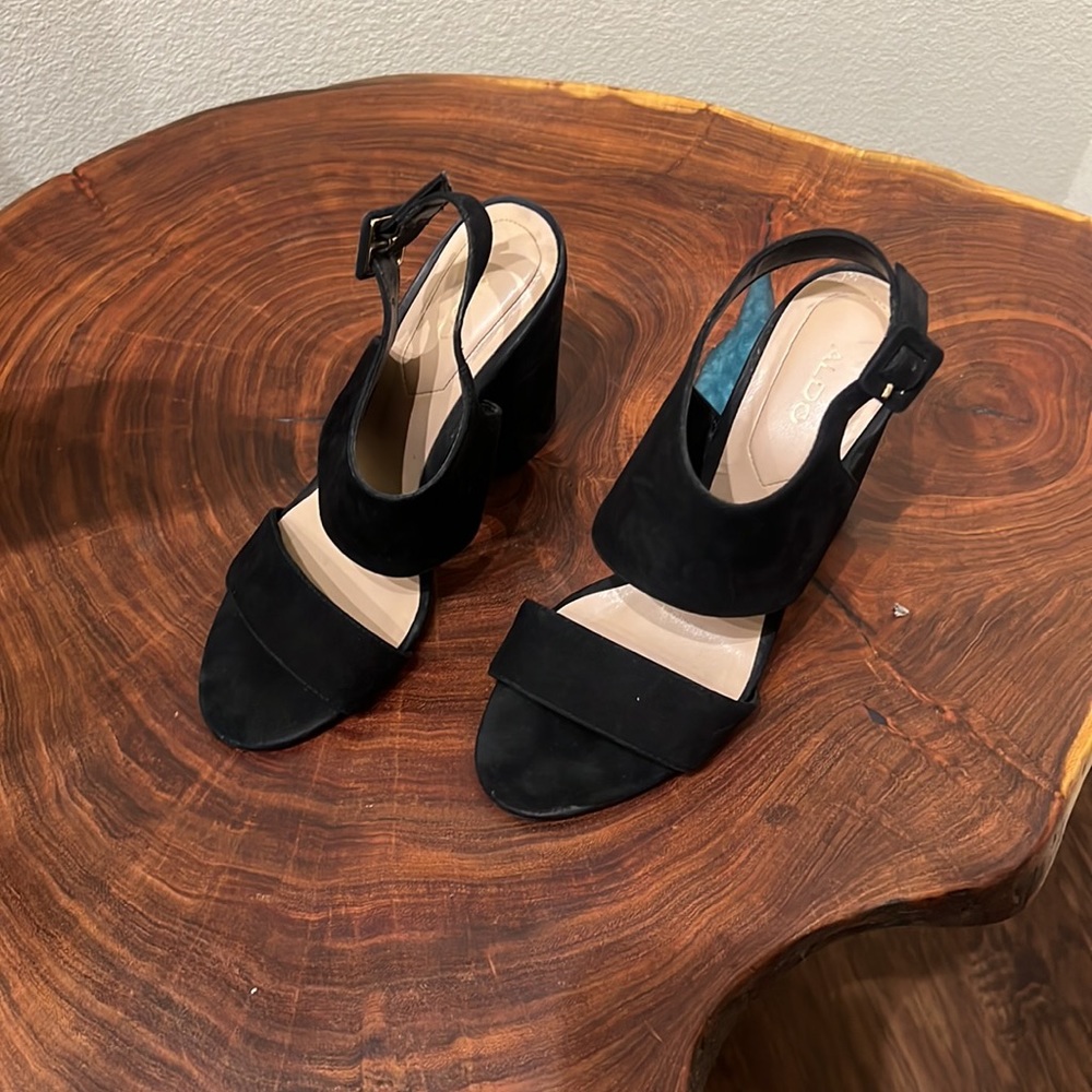 Aldo Black Faux Suede Block Heels